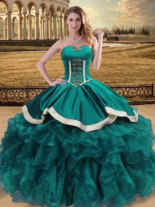 New Style Organza Sweetheart Sleeveless Lace Up Beading and Ruffles Sweet 16 Dress in Teal