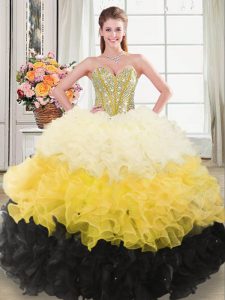 Multi-color Ball Gowns Beading and Ruffles Quinceanera Dresses Zipper Organza Sleeveless