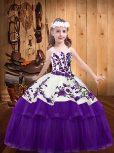 Low Price Straps Sleeveless Lace Up Child Pageant Dress Purple Organza
