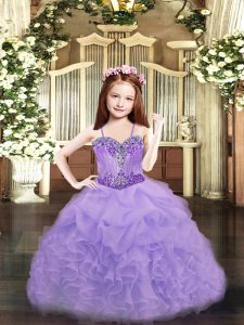 Organza Sleeveless Floor Length Kids Pageant Dress and Beading and Ruffles and Pick Ups