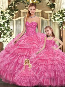 Lovely Rose Pink Sweetheart Lace Up Beading and Ruffled Layers 15 Quinceanera Dress Sleeveless