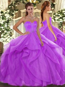 Exquisite Floor Length Lilac 15th Birthday Dress Sweetheart Sleeveless Lace Up