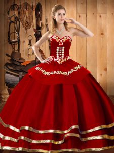 Lovely Wine Red Sleeveless Embroidery Floor Length Quinceanera Dresses