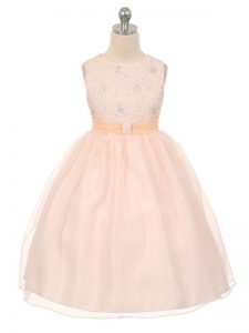 Baby Pink Sleeveless Tulle Lace Up Little Girls Pageant Dress for Wedding Party