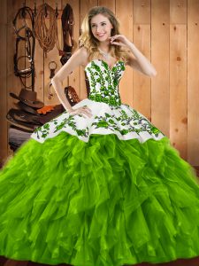 Best Sweetheart Neckline Embroidery and Ruffles Military Ball Gown Sleeveless Lace Up