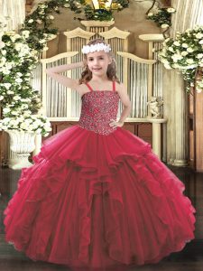 Custom Designed Sleeveless Lace Up Floor Length Beading and Ruffles Glitz Pageant Dress