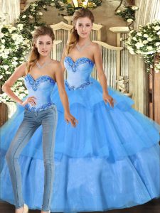 Custom Design Floor Length Ball Gowns Sleeveless Baby Blue 15 Quinceanera Dress Lace Up