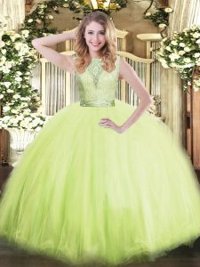 Sophisticated Yellow Green Scoop Backless Lace Party Dress Sleeveless