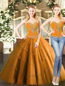 Excellent Orange Red Tulle Lace Up Sweetheart Sleeveless Mini Length 15th Birthday Dress Beading