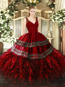 Artistic Sleeveless Zipper Floor Length Beading and Appliques and Ruffles 15 Quinceanera Dress