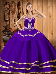 Gorgeous Sweetheart Sleeveless 15th Birthday Dress Floor Length Embroidery Purple Organza