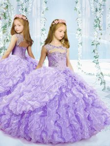 Perfect Lavender Scoop Neckline Beading and Ruffles and Pick Ups Little Girls Pageant Gowns Sleeveless Lace Up
