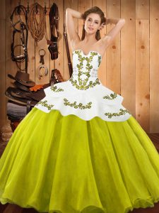 Pretty Yellow Green Strapless Neckline Embroidery Sweet 16 Quinceanera Dress Sleeveless Lace Up