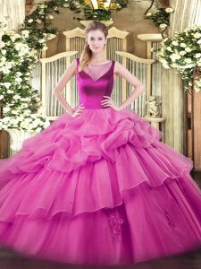 Admirable Lilac Ball Gowns Beading and Appliques Quinceanera Gown Side Zipper Organza Sleeveless Floor Length