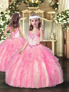 Discount Sleeveless Lace Up Floor Length Beading and Ruffles Pageant Gowns