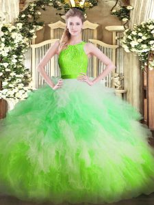 Floor Length Zipper Sweet 16 Quinceanera Dress Multi-color for Military Ball and Sweet 16 and Quinceanera with Ruffles