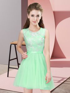 Apple Green Sleeveless Lace Mini Length Vestidos de Damas
