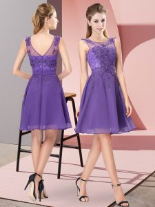 Unique Sleeveless Chiffon Knee Length Zipper Damas Dress in Lavender with Appliques