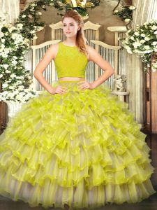 Yellow Green Zipper Sweet 16 Quinceanera Dress Ruffled Layers Sleeveless Floor Length