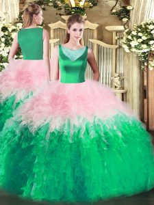 Affordable Floor Length Multi-color 15 Quinceanera Dress Tulle Sleeveless Beading and Ruffles