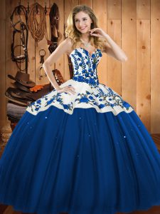 Dazzling Sweetheart Sleeveless Satin and Tulle Vestidos de Quinceanera Embroidery Lace Up