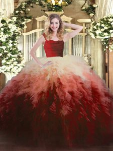 Pretty Multi-color Ball Gowns Tulle Straps Sleeveless Ruffles Floor Length Zipper Sweet 16 Dress
