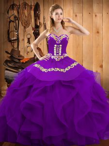 Attractive Sweetheart Sleeveless Lace Up Quinceanera Gowns Purple Organza