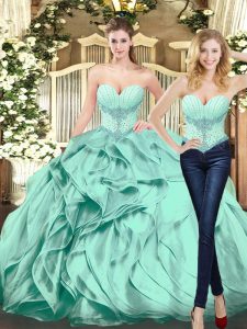 Adorable Apple Green Sleeveless Beading and Ruffles Floor Length Sweet 16 Dresses