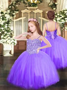 Lavender Ball Gowns Appliques Pageant Dress Wholesale Lace Up Tulle Sleeveless Floor Length