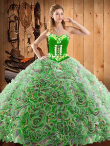 With Train Lace Up 15th Birthday Dress Multi-color for Military Ball and Sweet 16 and Quinceanera with Embroidery Sweep Train
