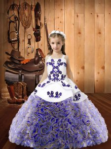 Straps Sleeveless Lace Up Kids Pageant Dress Multi-color Fabric With Rolling Flowers