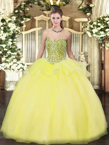 Top Selling Sweetheart Sleeveless Lace Up Sweet 16 Quinceanera Dress Yellow Tulle