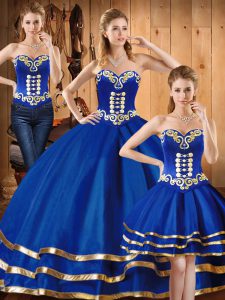 Blue Sweetheart Lace Up Embroidery 15 Quinceanera Dress Sleeveless