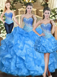 High Quality Baby Blue Sleeveless Ruffles Floor Length Quinceanera Dress