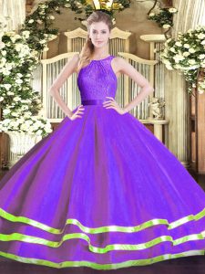 Sleeveless Zipper Floor Length Lace Quince Ball Gowns