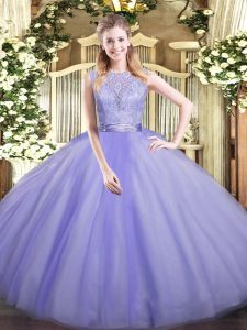 Fantastic Lavender Scoop Backless Lace Quinceanera Gowns Sleeveless