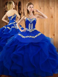 Captivating Blue Sweetheart Neckline Embroidery and Ruffles Sweet 16 Dress Sleeveless Lace Up