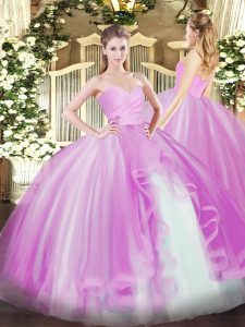 Nice Sweetheart Sleeveless Tulle Quinceanera Gowns Ruffles Lace Up