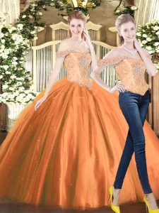 Enchanting Orange Red Lace Up Off The Shoulder Beading 15 Quinceanera Dress Tulle Sleeveless