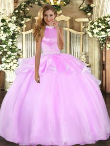 Sleeveless Tulle Floor Length Backless Sweet 16 Quinceanera Dress in Lilac with Beading and Ruffles