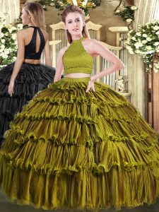 Sleeveless Beading and Ruffled Layers Backless Quinceanera Gowns