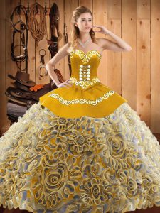 Embroidery Quinceanera Dress Multi-color Lace Up Sleeveless With Train Sweep Train