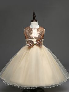 Exquisite Champagne Sleeveless Tulle Zipper Little Girls Pageant Dress Wholesale for Wedding Party