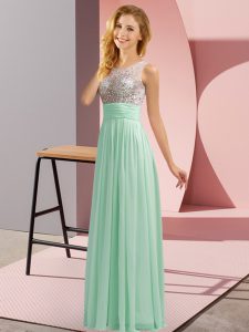 Beading Dama Dress for Quinceanera Apple Green Side Zipper Sleeveless Floor Length