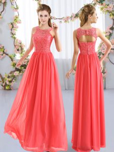 Coral Red Sleeveless Lace Floor Length Court Dresses for Sweet 16