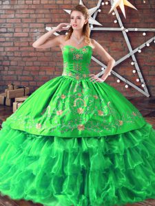 Custom Design Green Sleeveless Organza Lace Up Quince Ball Gowns for Sweet 16 and Quinceanera