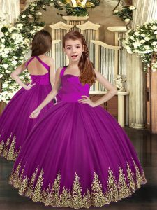 Attractive Purple Sleeveless Tulle Lace Up Little Girls Pageant Dress for Party and Sweet 16 and Wedding Party