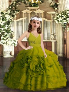 Olive Green Straps Zipper Ruffled Layers Pageant Dress Sleeveless