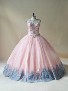 Delicate Sleeveless Lace Up Floor Length Beading and Appliques Sweet 16 Dress
