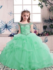 Floor Length Apple Green Kids Pageant Dress Scoop Sleeveless Lace Up